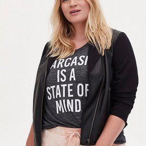 Torrid Black Faux Leather and Ponte Moto Jacket